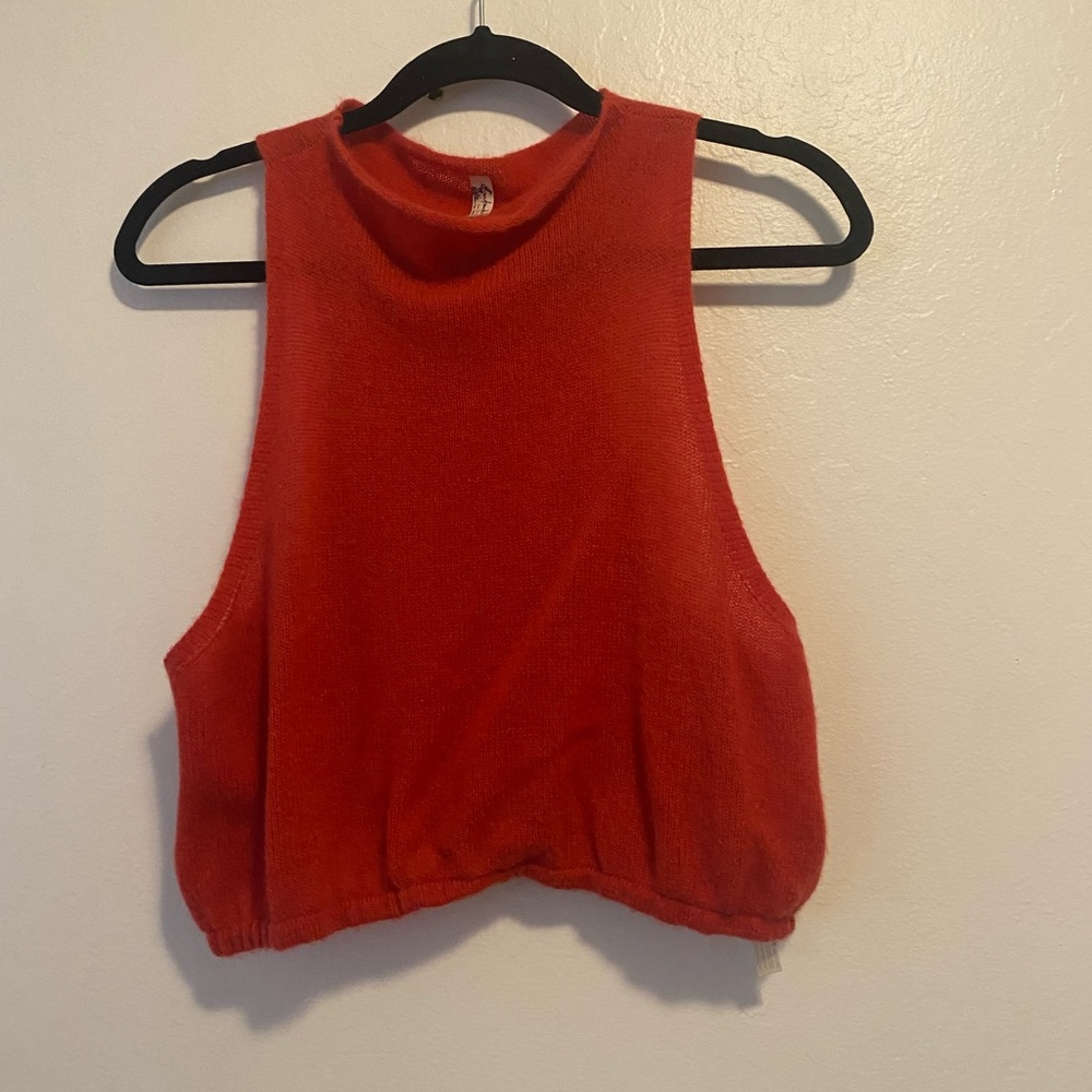 Free People Brand Pure Cashmere Red high neck Cropped Sweater Tank